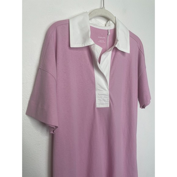 Everlane Medium The Organic Cotton Polo Mini Shirt Dress Purple Short Sleeve New - Picture 5 of 15